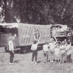 Stagecoach Players and the first Stagecoach Traveling Stage, ca. 1952.